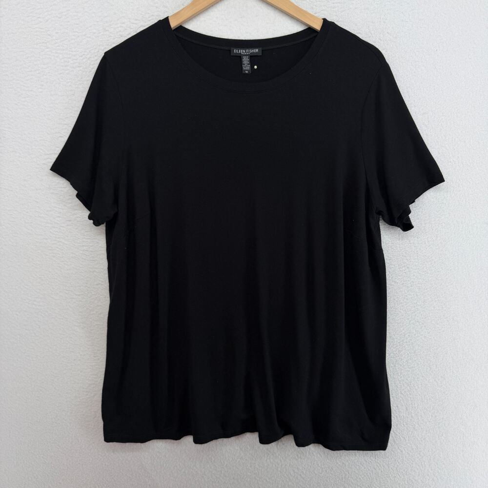 EILEEN FISHER Top 1X Stretch Viscose Jersey Round Neck Short Sleeve Black USA